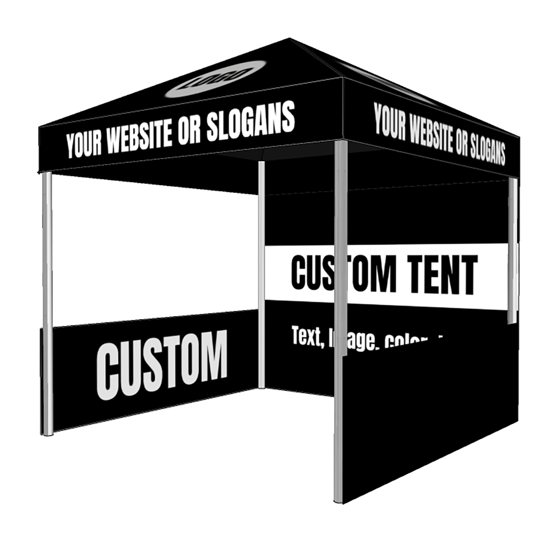 3X3M Custom Printed Aluminum Frame Pop up Canopy Tent , 1PC printing Roof,1PC Full back Sidewall and 2Pcs Half Sidewalls